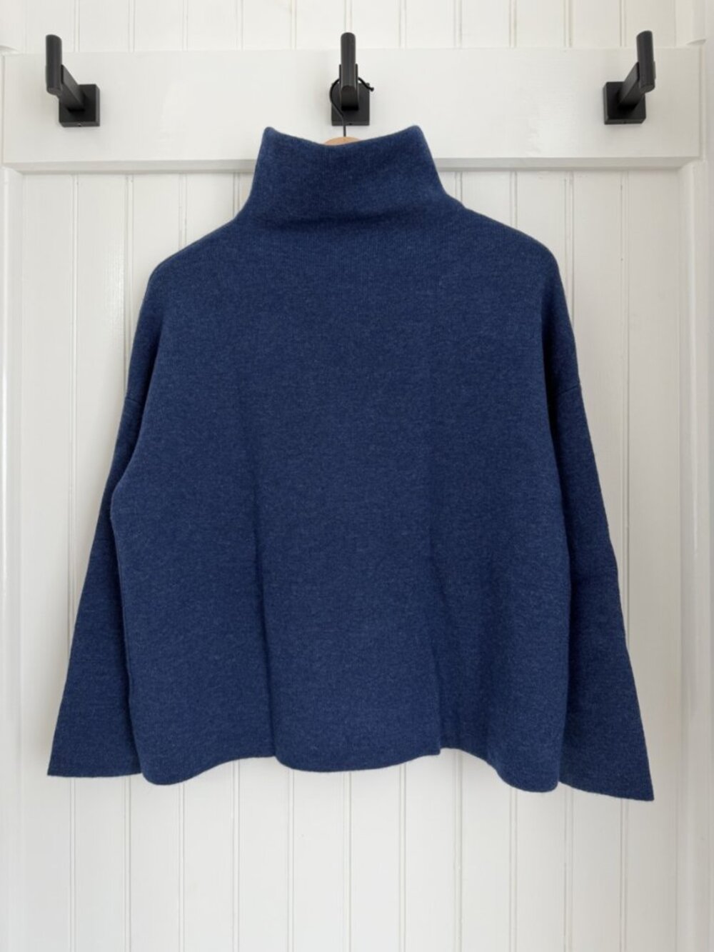 Vince Oversized Funnel Neck Wool Cashmere Sweater — Boxy Heather Blue, XS